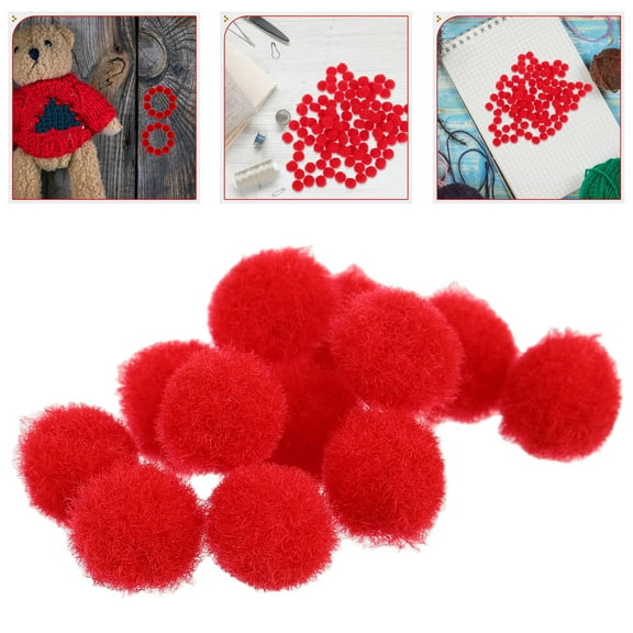 HAMPPLIES Tiny Pom Poms 100Pcs Red Round Polyester Craft Supplies Christmas Party Clothing Accessories