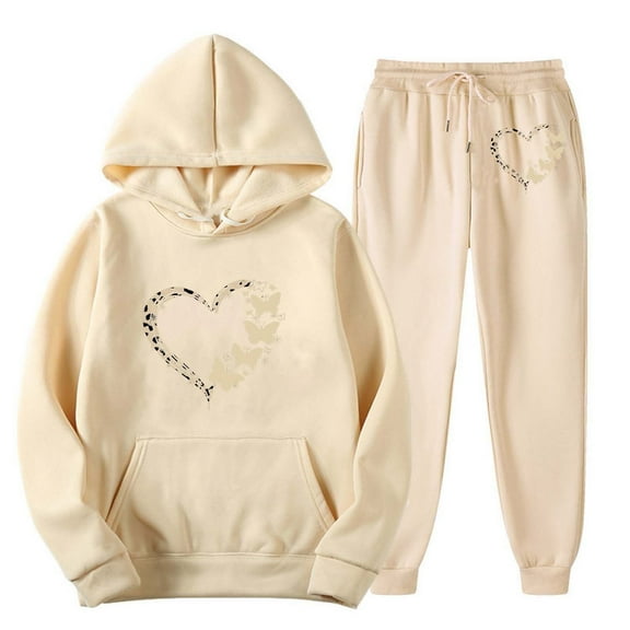 Busydd 2 Piece Sets for Women Long Sleeve Heart Print Hoodie Drawstring Jogger Pants with Pockets Sweatsuits Casual Loose Travel Vacation Outfits for Women