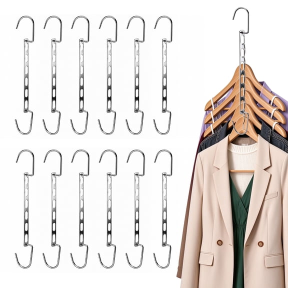 Agesis Space Saving Hangers for Clothes, 12 Pack 6 Holes Metal Hanger Organizer, Closet Hanging Storage Rack for Shirts, Pants and Garments