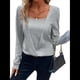thumbnail image 3 of Tops de Larga con Cuello Cuadrado de Color Liso para Mujer Gris M, 3 of 9