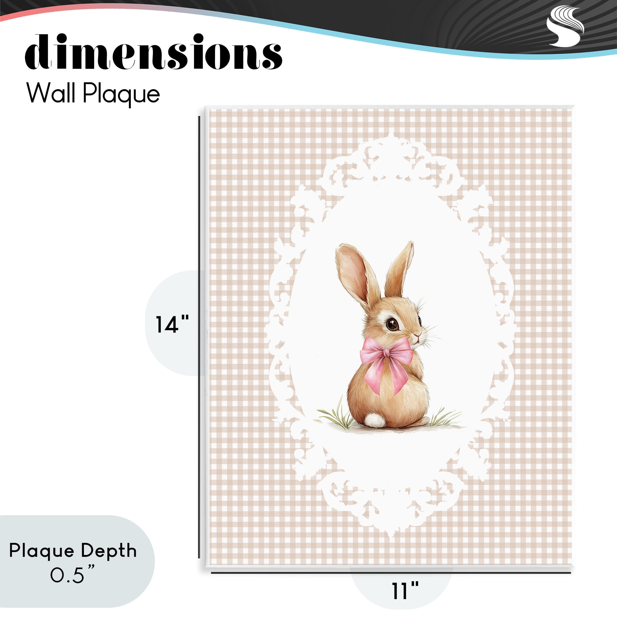 Stupell Industries Vintage Bow & Gingham Bunny Wall Plaque Art, design by Christine Simpson Art