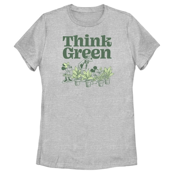 Women's Mickey & Friends Green Think Plant Lovers Graphic Tee Athletic Heather Large