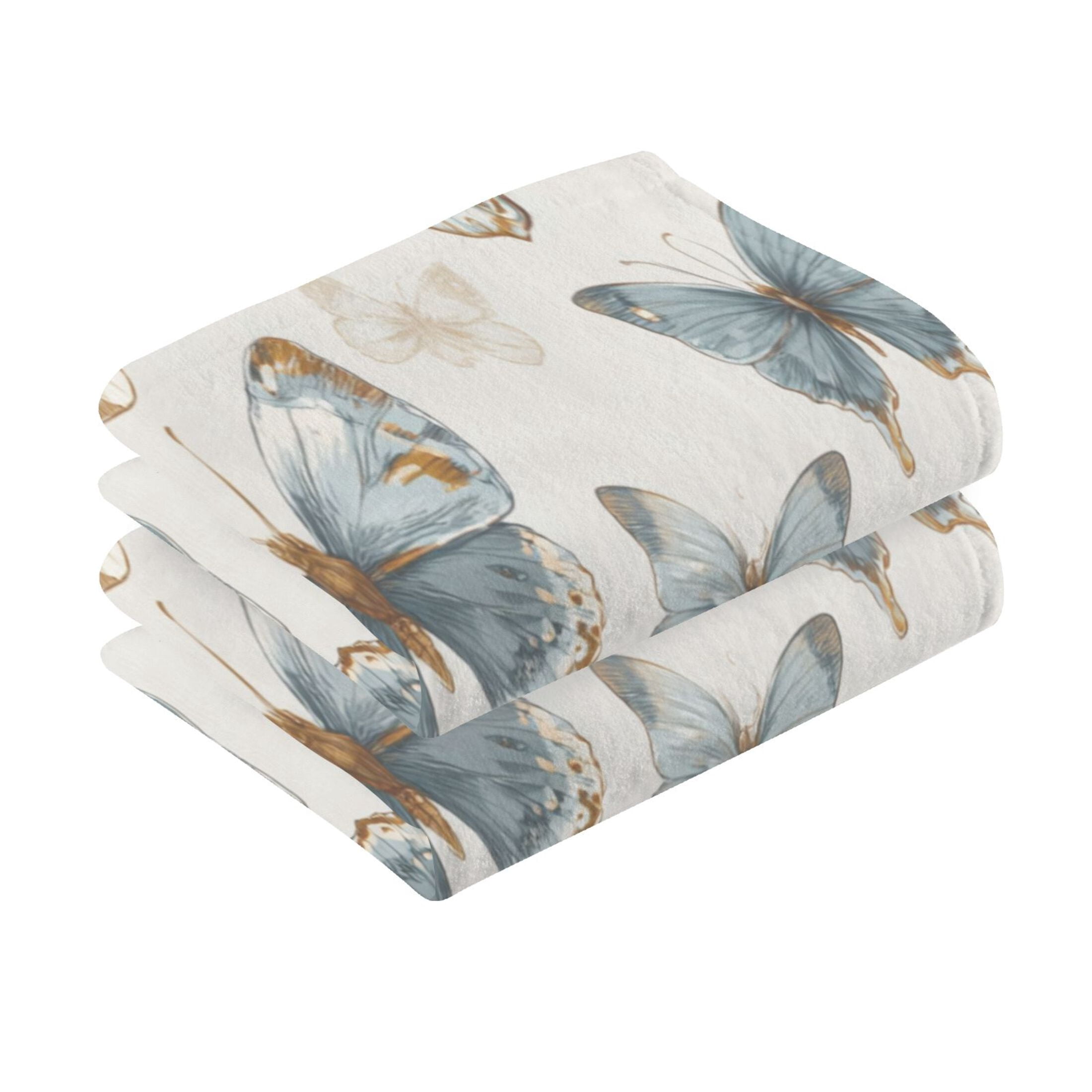 2 Pieces of Cotton Towel Face Towel Set Hand Towel Bath Towel Cotton Bath Towel Sets Blue Brown Cream Butterfly