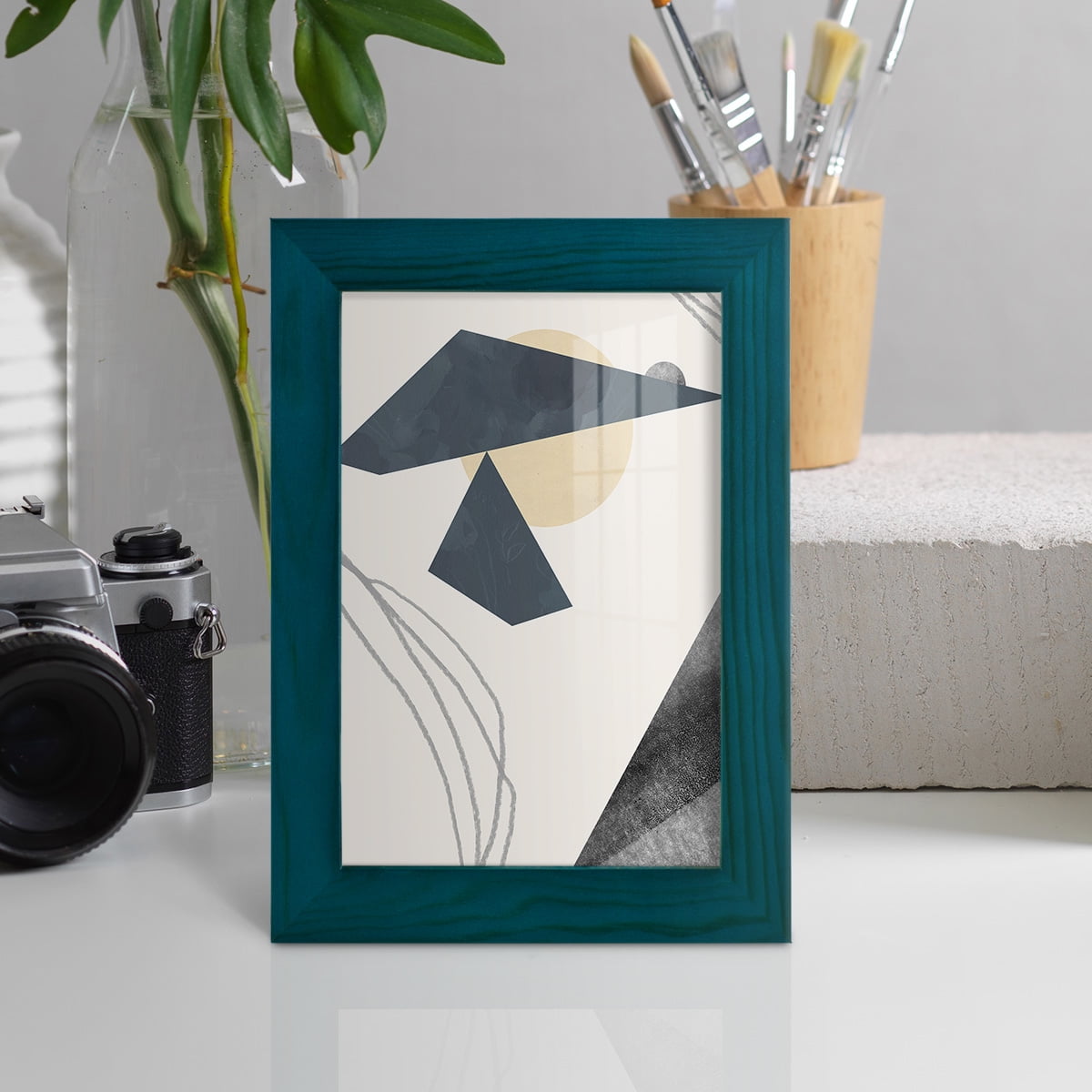 Diamond Slate IV - Framed Print w/glass - Ocean Blue