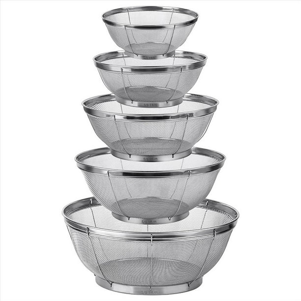 Paquete de 5 Coladores para Cocina, Colador de Acero Inoxidable, Colador de Fina para Pasta, Arroz y Frutas, Colador para Colar