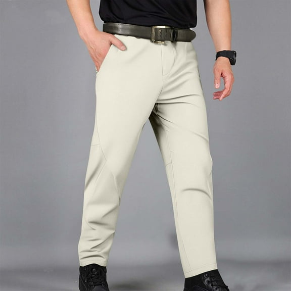 Zylanna Men's Cargo Pants, with Pockets Solid Color Straight Leg Elastic Waist Casual Pants for Outdoor Khaki