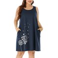 thumbnail image 4 of MAWCLOS Robe d'Été Femme Col en U Courte Mini Robes Sans Manches Robe T-Shirt Décontractée Vacances Imprimé Pissenlit Bleu Marine m, 4 of 5