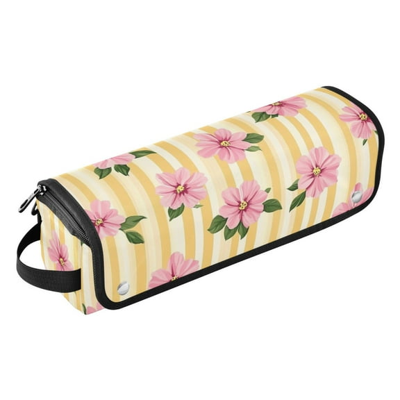 Hair Tool Travel Bag with Heat Resistant Mat for Flat Iron, Straighteners, Curling Iron, Makeup, Toiletries & Haircare Accessories, Portable Hot Tools Organizer with Hangdbag. Peach Blossom