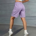 thumbnail image 5 of Bermuda Cargo Denim Shorts for Women Knee Length 6 Pockets Elastic Waist Long Jorts for Summer Casual Light Purple 2XL, 5 of 7