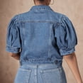 thumbnail image 2 of Women Cropped Denim Jackets Short Puff Sleeve Button Down Lapel Jean Cardigan With Pocket Plus Size, 2 of 6