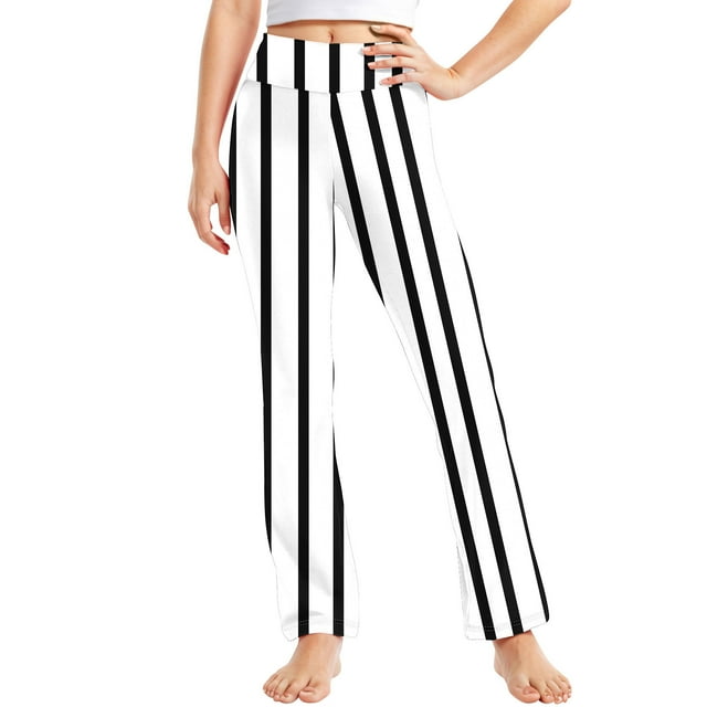 Odeerbi 2-13 Años Niñas Pantalones de Yoga de Pierna Ancha Pantalones de Entrenamiento A Rayas Baile Pantalones Deportivos Elasticidad Pantalones de Pierna Recta