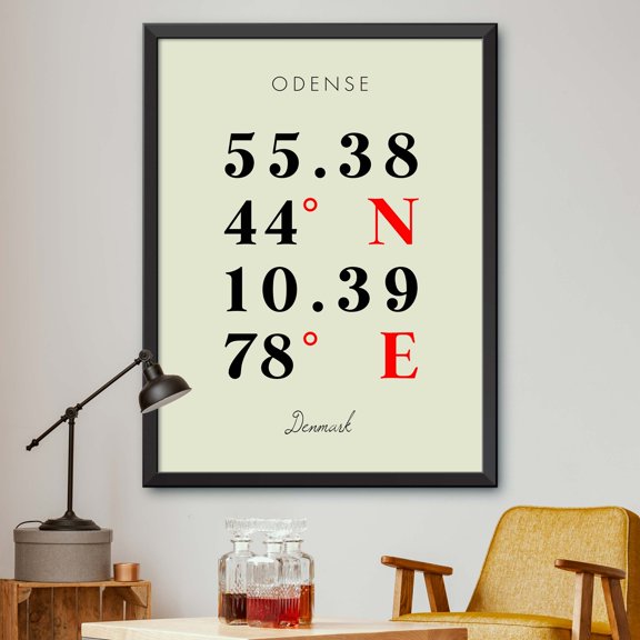 Map of Odense, Denmark, Multiline Coordinates Colored (8x10)