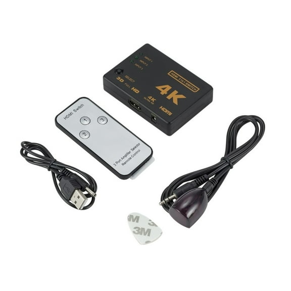 4K HDMI-Compatible Switch 3 in 1 Out HDMI Switcher Selector Splitter with Hub IR Remote Controller