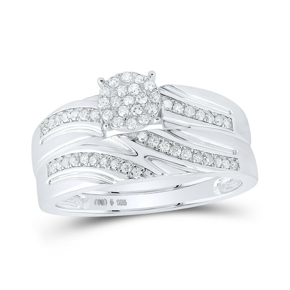 Sterling Silver His Hers Round Diamond Cluster Matching Wedding Set 1/2ctw, Womens Size: 5-10, Mens Size: 7-13