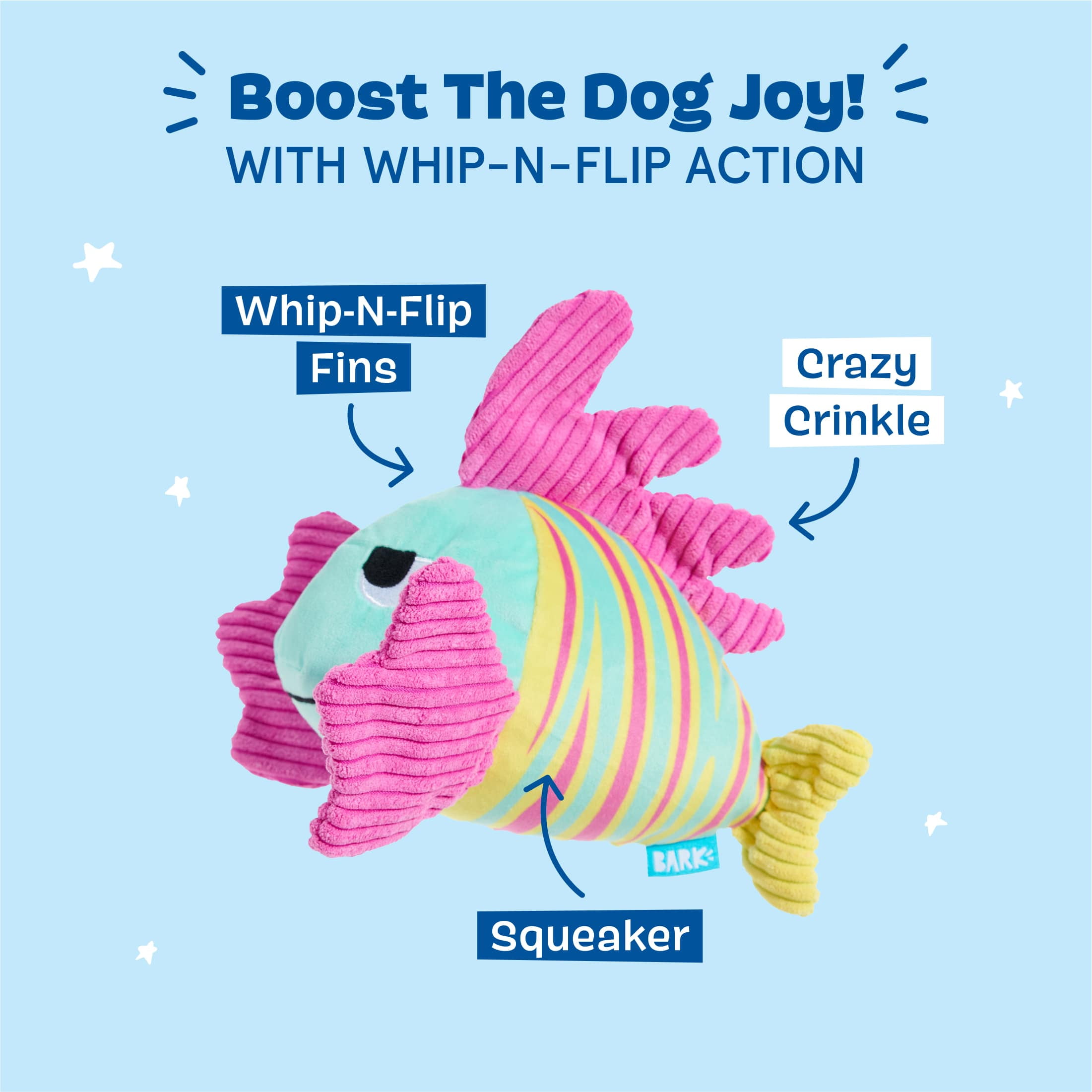 BARK Lion Fish Larry Plush Dog Toy, for Medium-Large Dogs