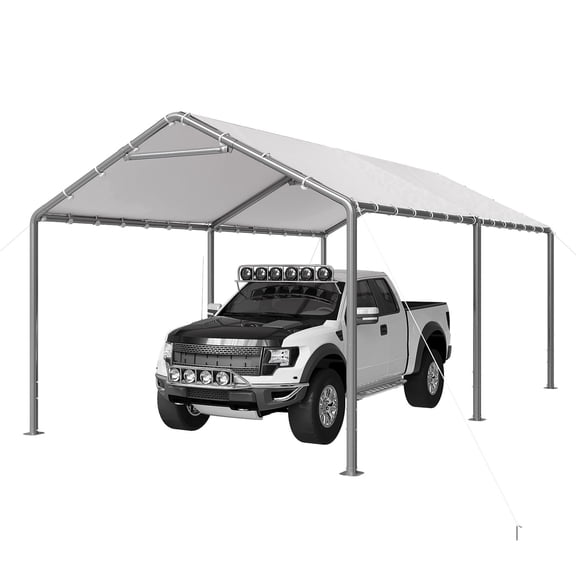 Aoxun 10x20 FT Carport Heavy Duty Car Canopy for Cars, Boats, Trucks, Outdoor Carport Shelter Portable Garage with Reinforced Frame, White