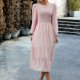 thumbnail image 1 of Vestido De Mujer Vestido largo de dama Vestidos de fiesta de cóctel con adorno de volantes jacquard con cuello redondo y puntos casuales Ygjytge Rosa L para Mujer, 1 of 6