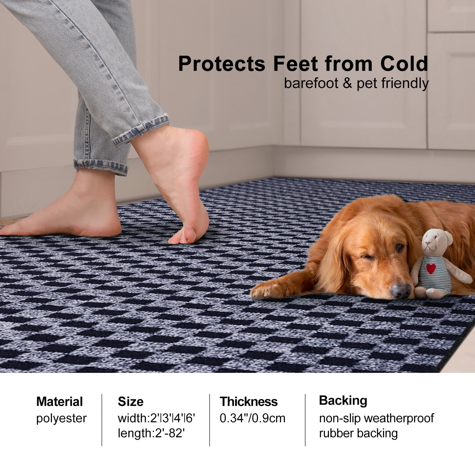 ANTPOP 2' x 20' Runner Rugs with Rubber Backing Outdoor Indoor Utility Non Slip Carpet for Hallway Custom Size Area Mat for Entryway Balcony Patio Kitchen Garage Stair Laundry