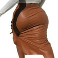 thumbnail image 3 of Women High Waist Button Trim Solid Color Slit Bodycon Leather Midi Pencil Skirt, 3 of 3
