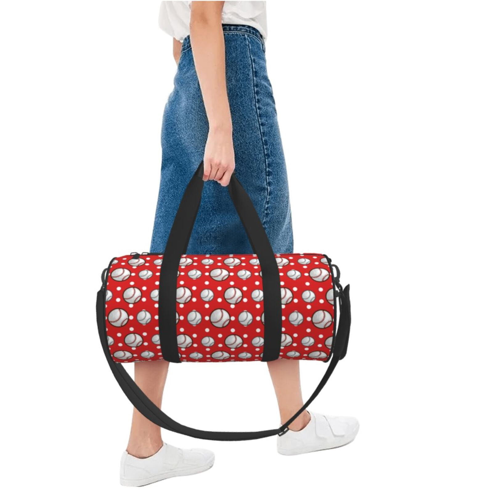Horeoi Cute Baseball Print Foldable Travel Duffle Bag with Removable Strap - Water-Resistant Gym Vacation Luggage Multi-Pocket Design
