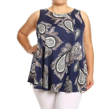 Gy Patterned Top MOA COLLECTION Women's Plus Size Pattern Print Casual Loose Fit Curved Hem Tunic Top Tee/Made in USA ()