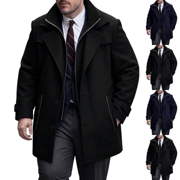 Tqyyweavej Mens Trench Coat Single Breasted Plus Size Formal 2 in 1 Pea Coat Zip Up Notched Lapel Business Casual Overcoat Suit Jacket with Pockets XL-5XL