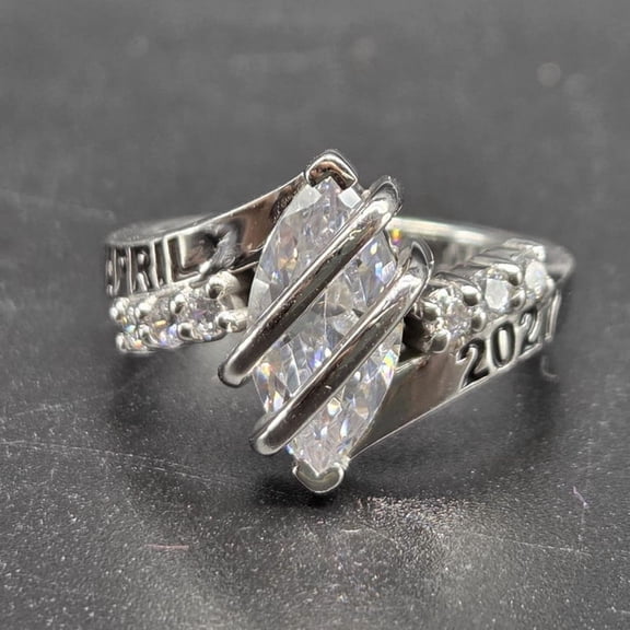 Marquise Cut Custom Marquise Birthstone Class Ring 2027 Personalized High School Graduation Ring with Name Engraving 925 Sterling Silver School Jewelry