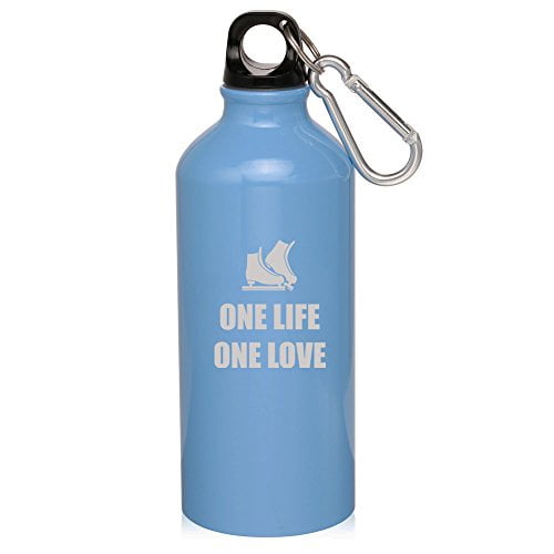 20oz Aluminum Sports Water Bottle Caribiner Clip One Love Life Ice Skating (Light Blue) by