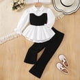 thumbnail image 3 of Auroural Girls 2 Piece Sets 10-12 Toddler Kids Girls Fashion Cute Solid Color Splicing Long Sleeves Top Ruffle Hem Flared Trousers Pants Set, 3 of 9