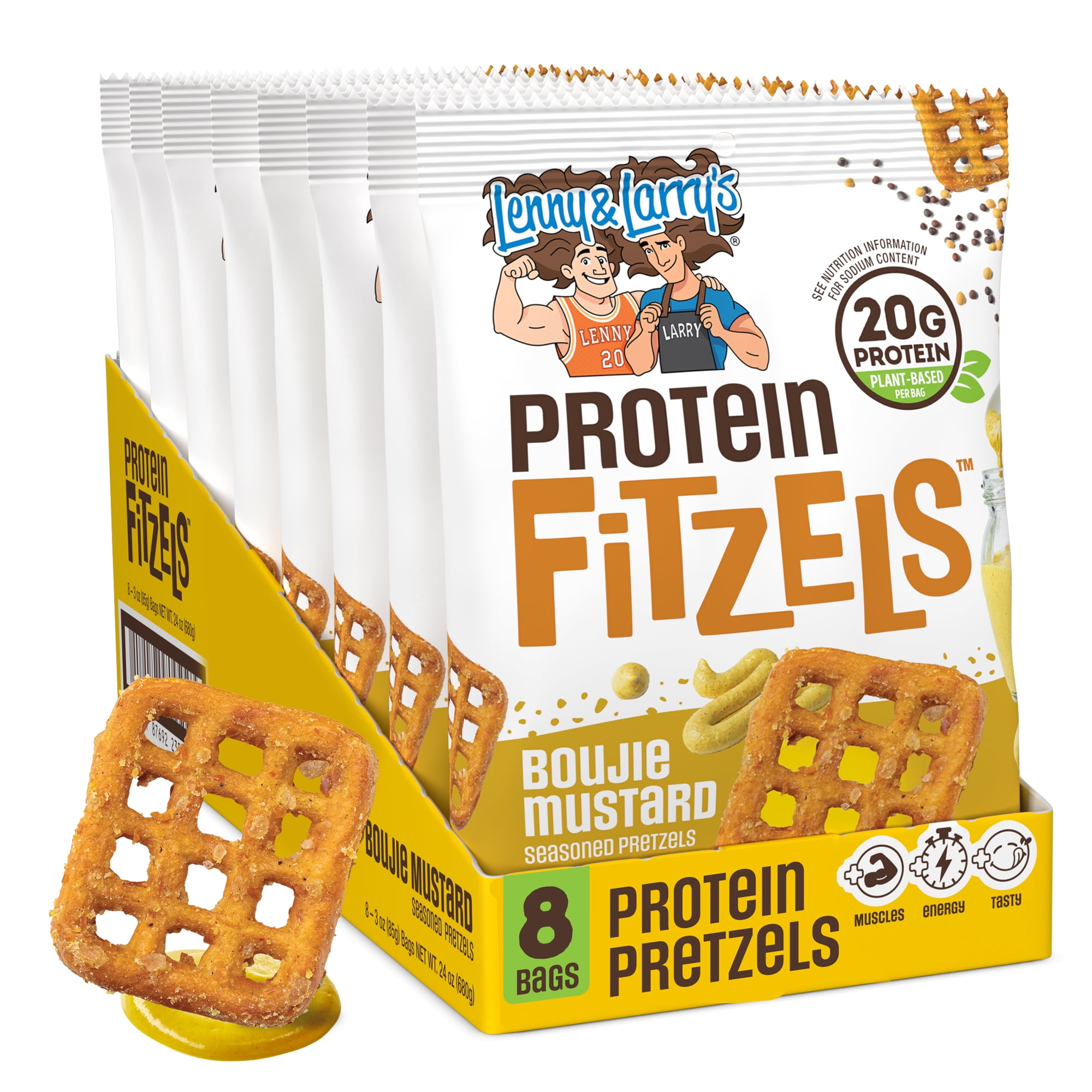 Lenny & Larry's Fitzels Boujie Mustard Protein Pretzels, Case of 8, 3 Ounce Bags