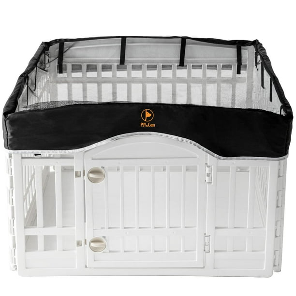Funda para parque de juegos para perros PJYuCien, parte superior de malla, 4 paneles, 90 cm, negra
