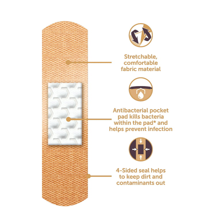 Equate Skin Tone Antibacterial Flexible Fabric Bandages, 100 Count