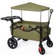 thumbnail image 1 of EVER ADVANCED Foldable Wagons for Two Kids & Cargo, Collapsible Folding Wagon Stroller with Adjustable Handle Bar,Removable Canopy with 5-Point Harness,Green, 1 of 5