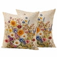 thumbnail image 2 of Pack of 2 Outdoor Pillow Covers 24x24 Inch Waterproof Spring Floral Throw Pillow Covers,Decorative Couch Pillow Shams Protectors Vintage Summer Botanical Flowers Patio Pillowcases Cushion Covers, 2 of 8