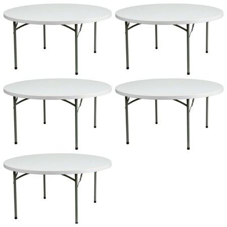 (5 PACK) 60   Round Plastic Folding Table - Heavy Duty Banquet Table