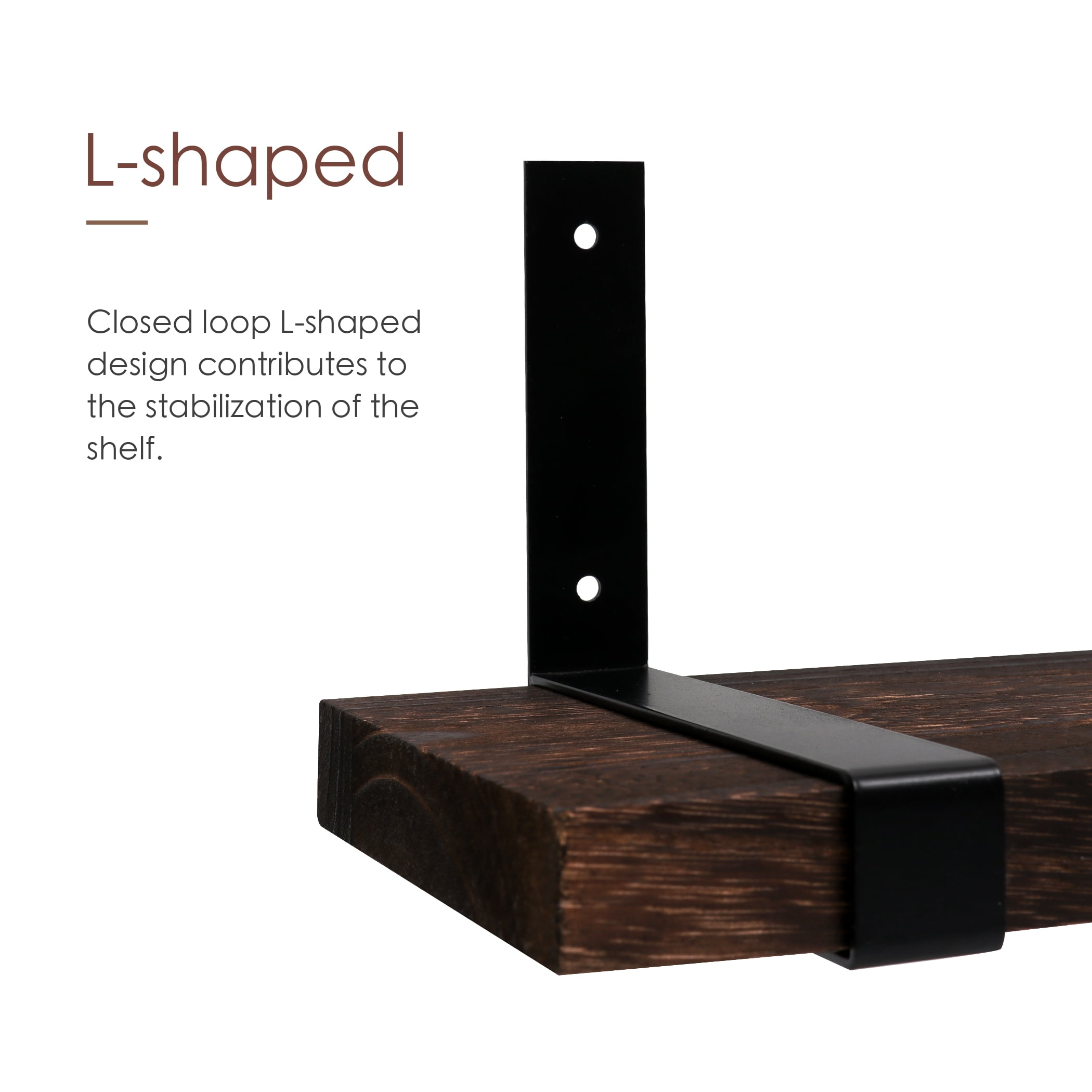 Lavievert Wall Mounted Floating Shelves Set of 2, Rustic Wood Storage Rack with Industrial L-Shaped Metal Bracket for Bedroom, Living Room, Bathroom, Kitchen, Office - Rustic Brown