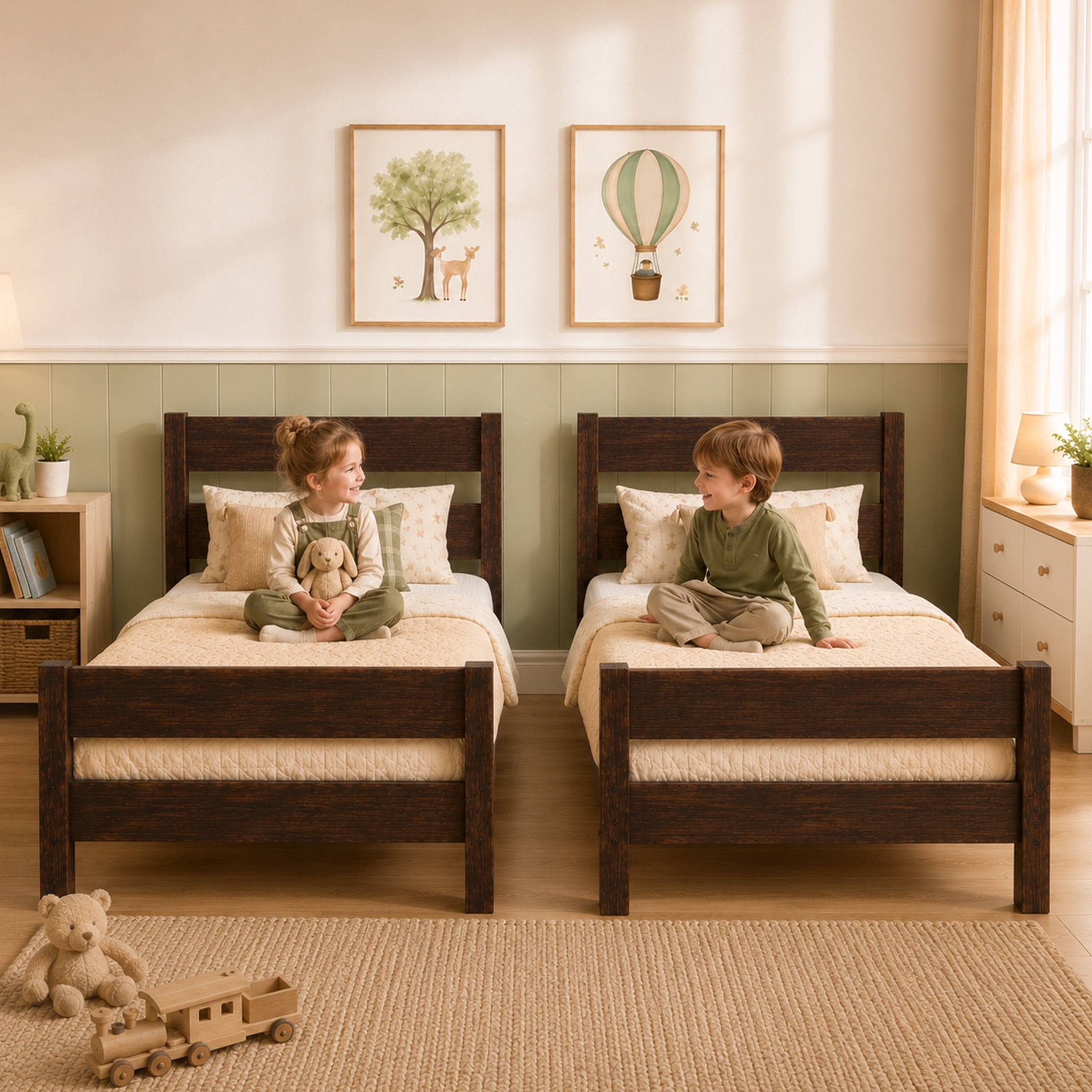 SESSLIFE Twin Bed Frame, Solid Wood Twin Platform Bed Frame with Headboard & Footboard, No Box Spring Needed with 250LBS, Easy Assembly, Espresso