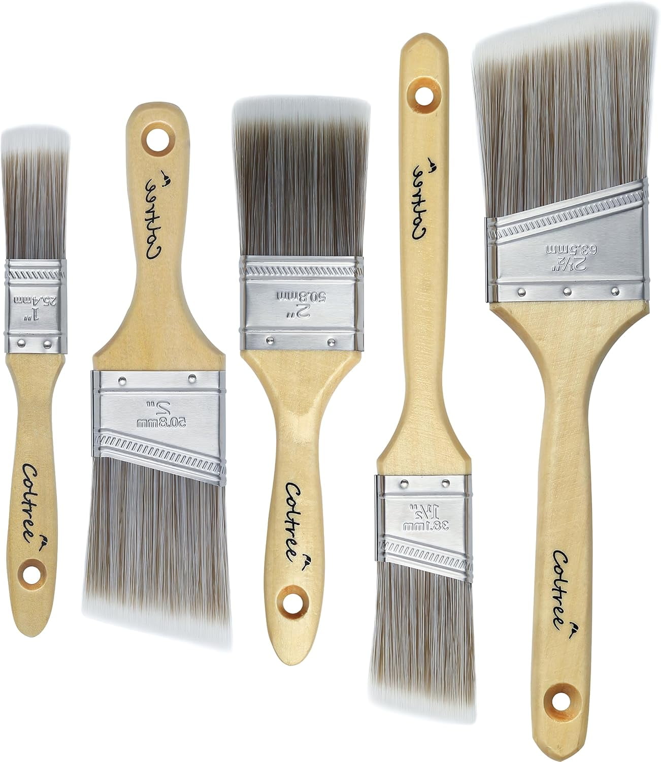 Paint Brushes Set - 5 Pcs Flat & Angle Paintbrushes for Wall & Trim, Suitable for Oil & Water-Based Paints, Stains