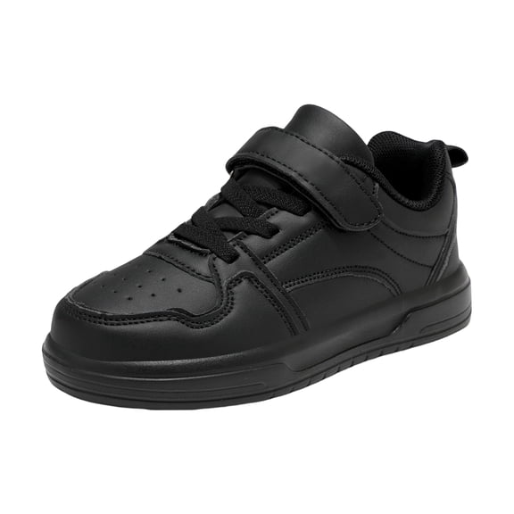 PFWOWB Boys Girls Court Sneakers Hook-and-Loop Low-Top Shoes for School and Everyday Wear (Black,4)