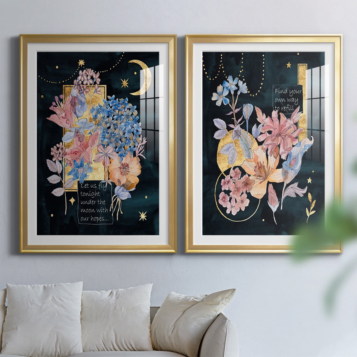 Wexford Home Moonlight Flowers I Premium Framed Print, 30.5" x 42.5" - Ready to Hang, Gold (Set of 2)