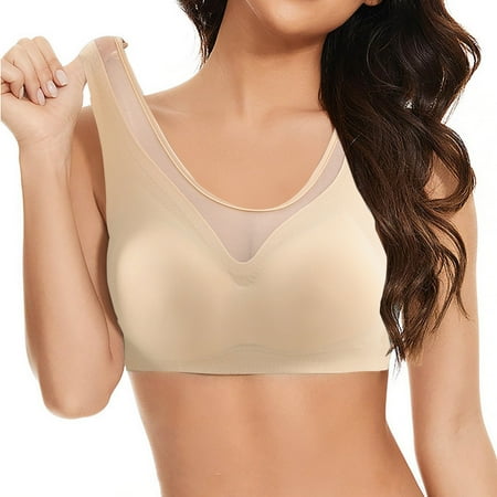 Clearance Sale! Women S Wireless Bra Comfortable Everyday Wear Breathable Mesh Non Marking Support Fixed Cup Seamless Layering Tank Top Beige L Size