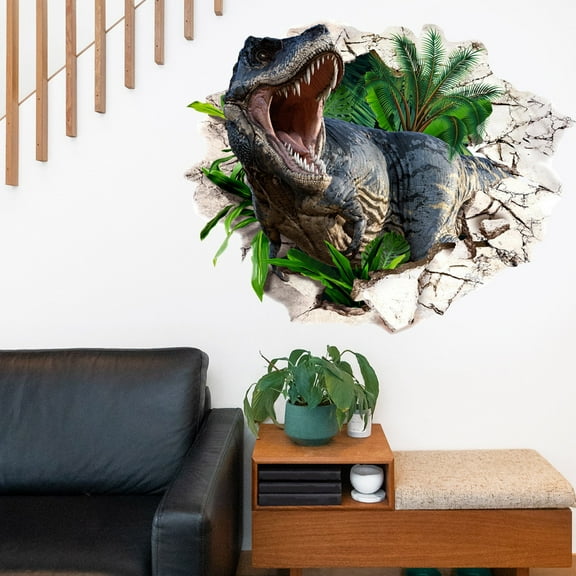 YYKihy Broken Wall Dinosaur Green Wall Sticker Living Room Bedroom Background Wall Home Decoration Wall Sticker Adhesive