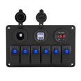 thumbnail image 1 of Ymiko Qiilu 12V 24V 6 Gang Switch Panel, Car Boat Marine LED Rocker Switch Panel Dual USB Voltmeter Lighter, 1 of 8