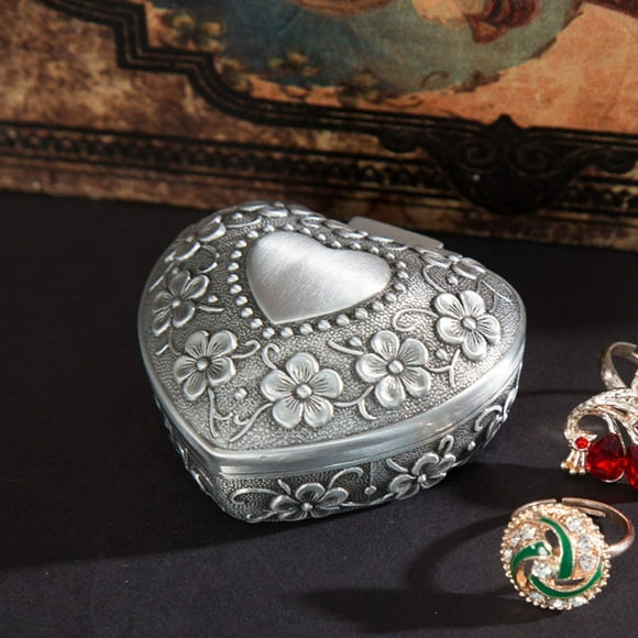 Caja de baratijas de metal, caja de regalo de joyería en forma de corazón vintage, organizador de almacenamiento de joyas, diseño revolucionario