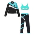thumbnail image 3 of TiaoBug Kids Girls Color Block Gymnastics Workout Outfits Long Sleeve Sport Tops Vest and Leggings Set Blue Green 12, 3 of 7