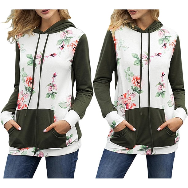 Sudadera con Capucha Floral Manga Larga Moda Casual Apariencia Atractiva Mujer SG