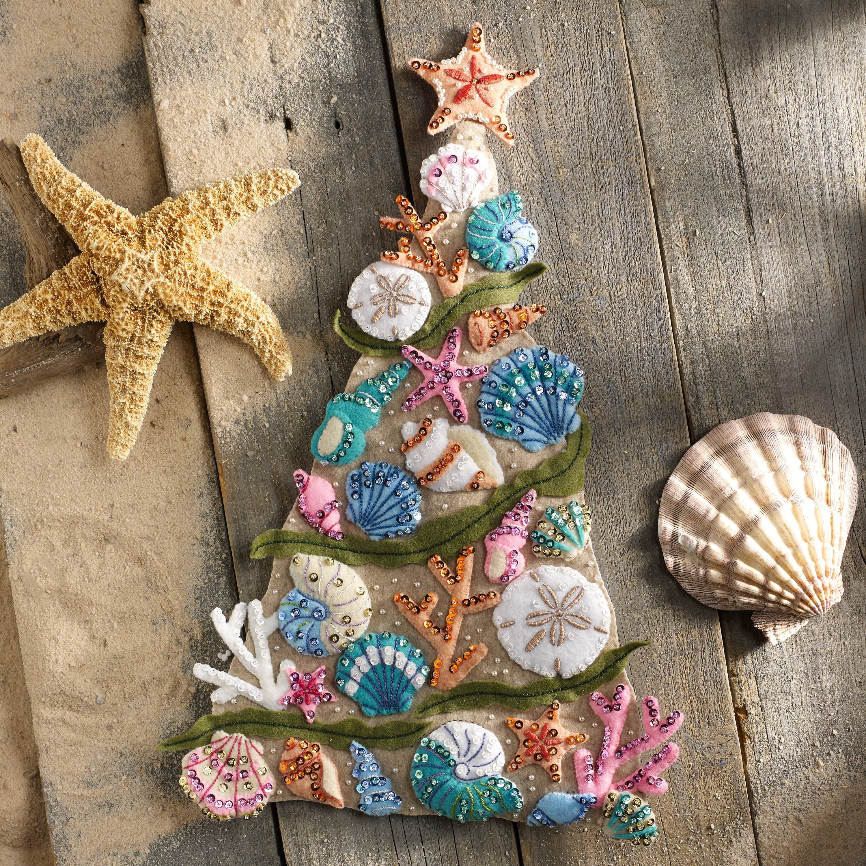 Bucilla Felt Applique Wall Hanging Embroidery Kit, Coastal Christmas, 12" x 24"