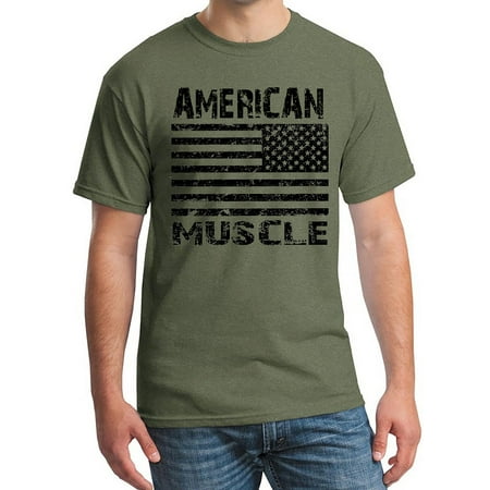 - Men's BK American Muscle Flag Military Green C4 T-Shirt Large Military Green
