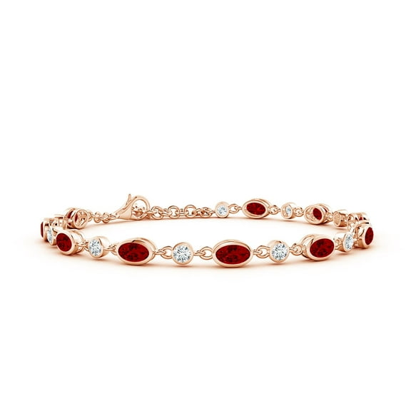 ANGARA Alternating Oval Lab Grown Ruby and Diamond Tennis Bracelet for Women in 14K Rose Gold (Size-5x3mm) | July Birthstone, Birthday, Anniversary, Jewelry Gift for Women | Lab-Grown Ruby Bracelet
