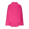 thumbnail image 6 of pstuiky Women'S Pajama Sets Summer Solid Color Lightweight Lounge Sets Leisure Loose Fit V-Neck Long Sleeve Pajama Sets with Shorts Loungewear for Teens Hot Pink S, 6 of 6